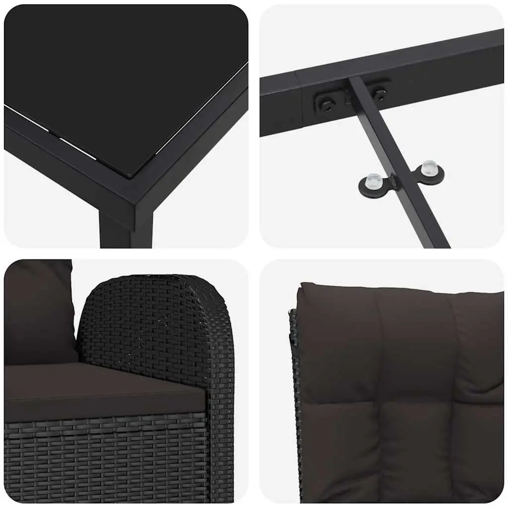 Garden Dining Set 5 Pieces Black Poly Rattan Adjustable Backrest Table and Chairs