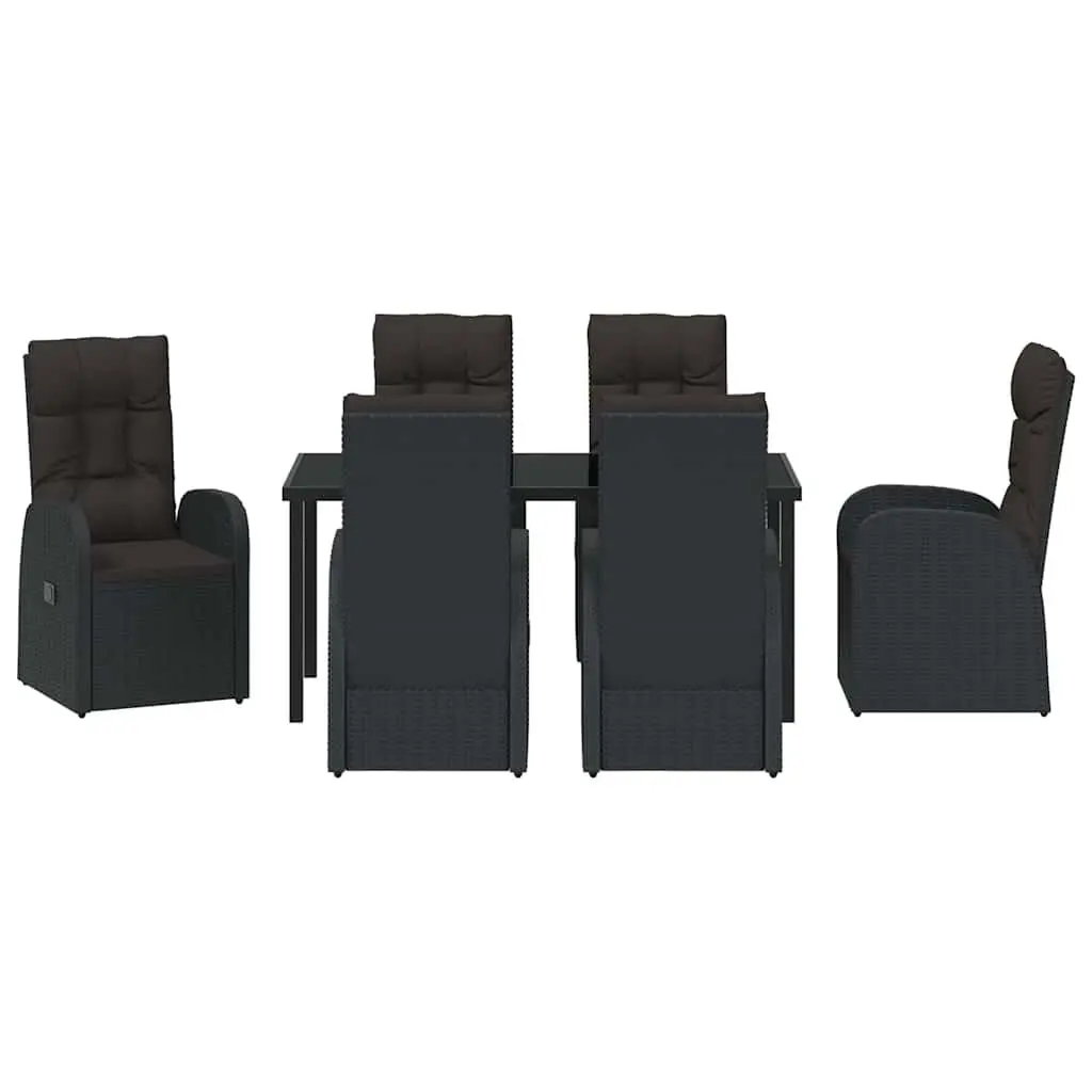 7 Piece Garden Dining Set Black Poly Rattan Outdoor Furniture with Tempered