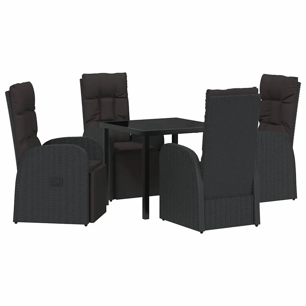 Outdoor Garden Dining Set Black Poly Rattan 5 Piece