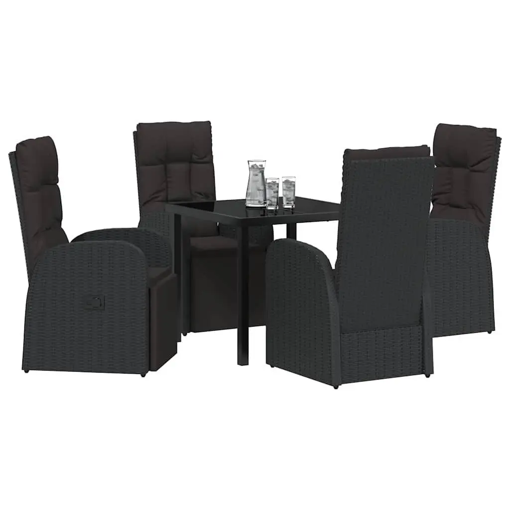 Outdoor Garden Dining Set Black Poly Rattan 5 Piece