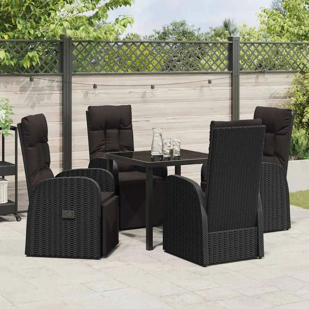 Outdoor Garden Dining Set Black Poly Rattan 5 Piece