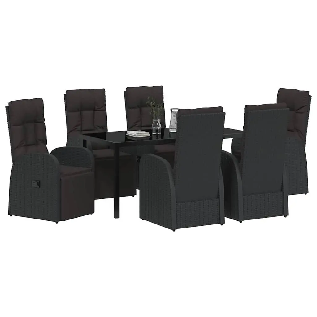 Outdoor Dining Set Modern Style 7 Piece Black Poly Rattan Table Chairs