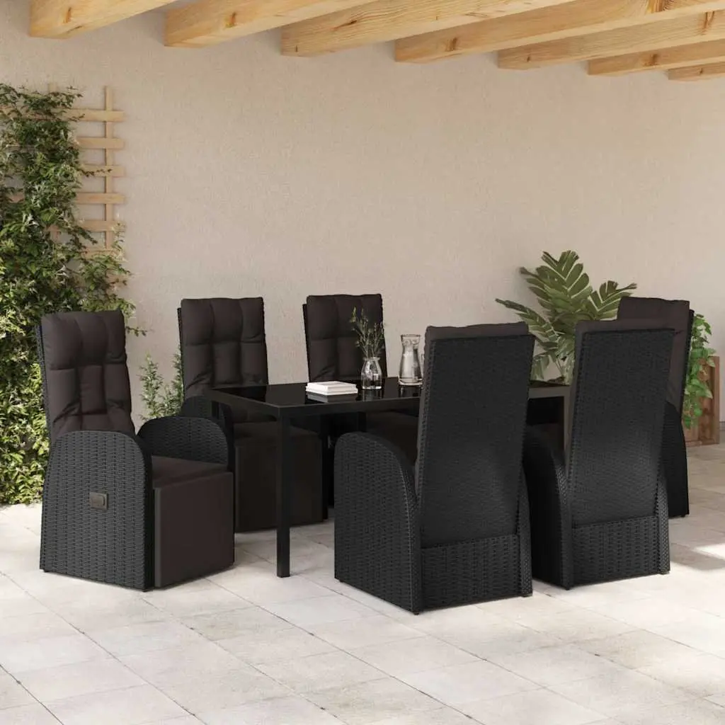 Outdoor Dining Set Modern Style 7 Piece Black Poly Rattan Table Chairs