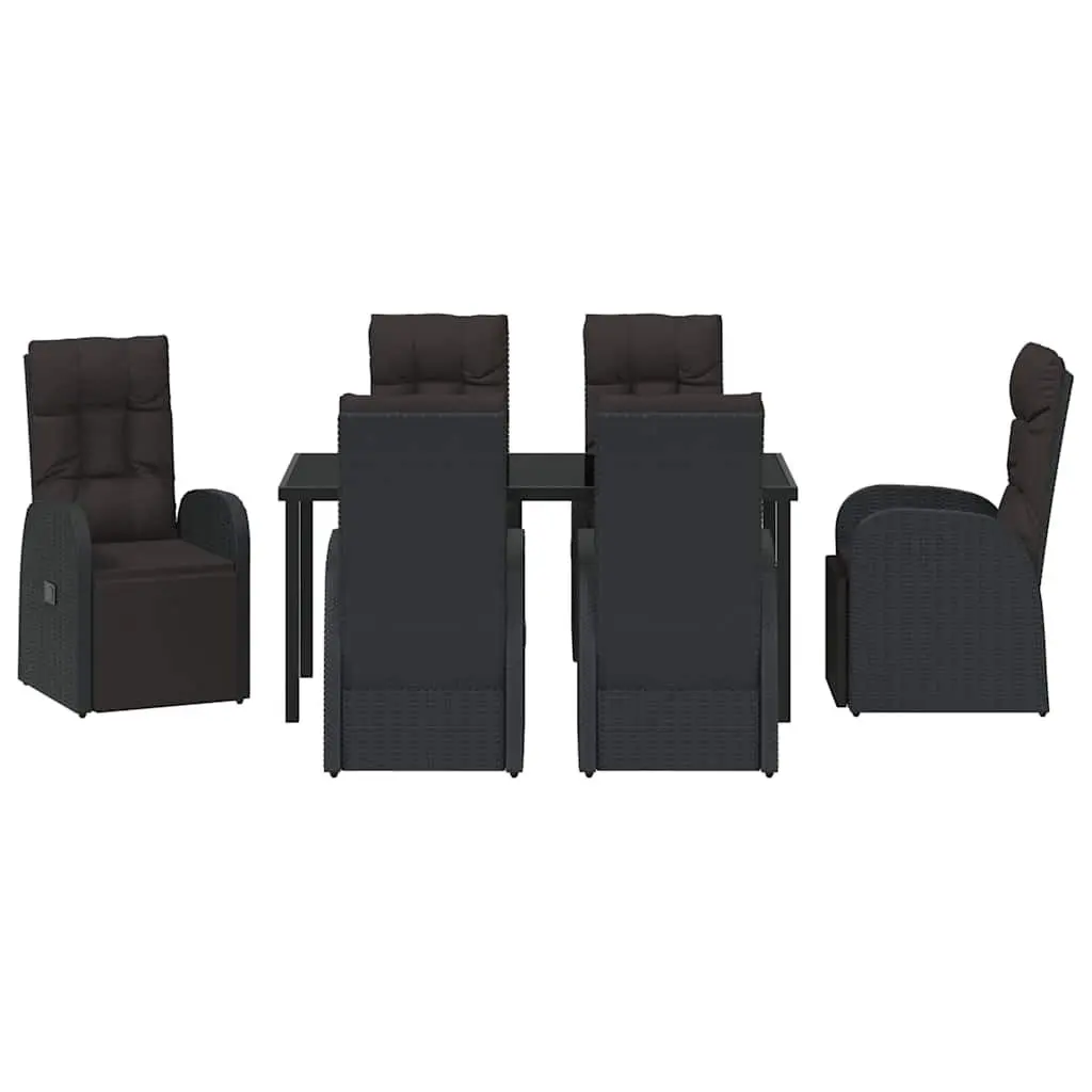 Outdoor Dining Set Modern Style 7 Piece Black Poly Rattan Table Chairs