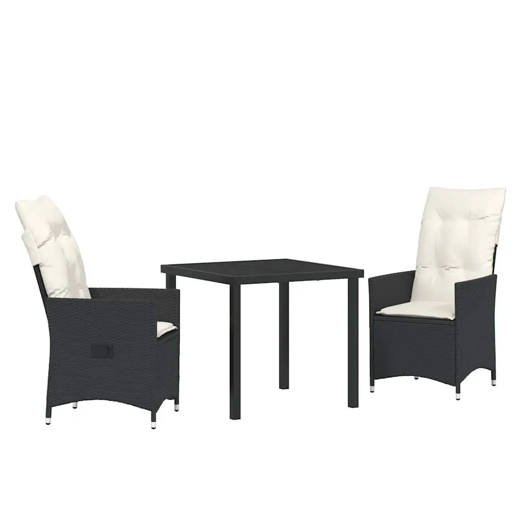 Garden Dining Set 3 Pieces Black Poly Rattan Outdoor Patio Furniture