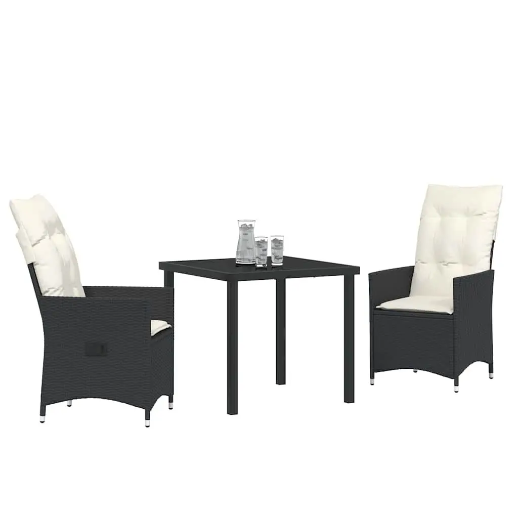 Garden Dining Set 3 Pieces Black Poly Rattan Outdoor Patio Furniture