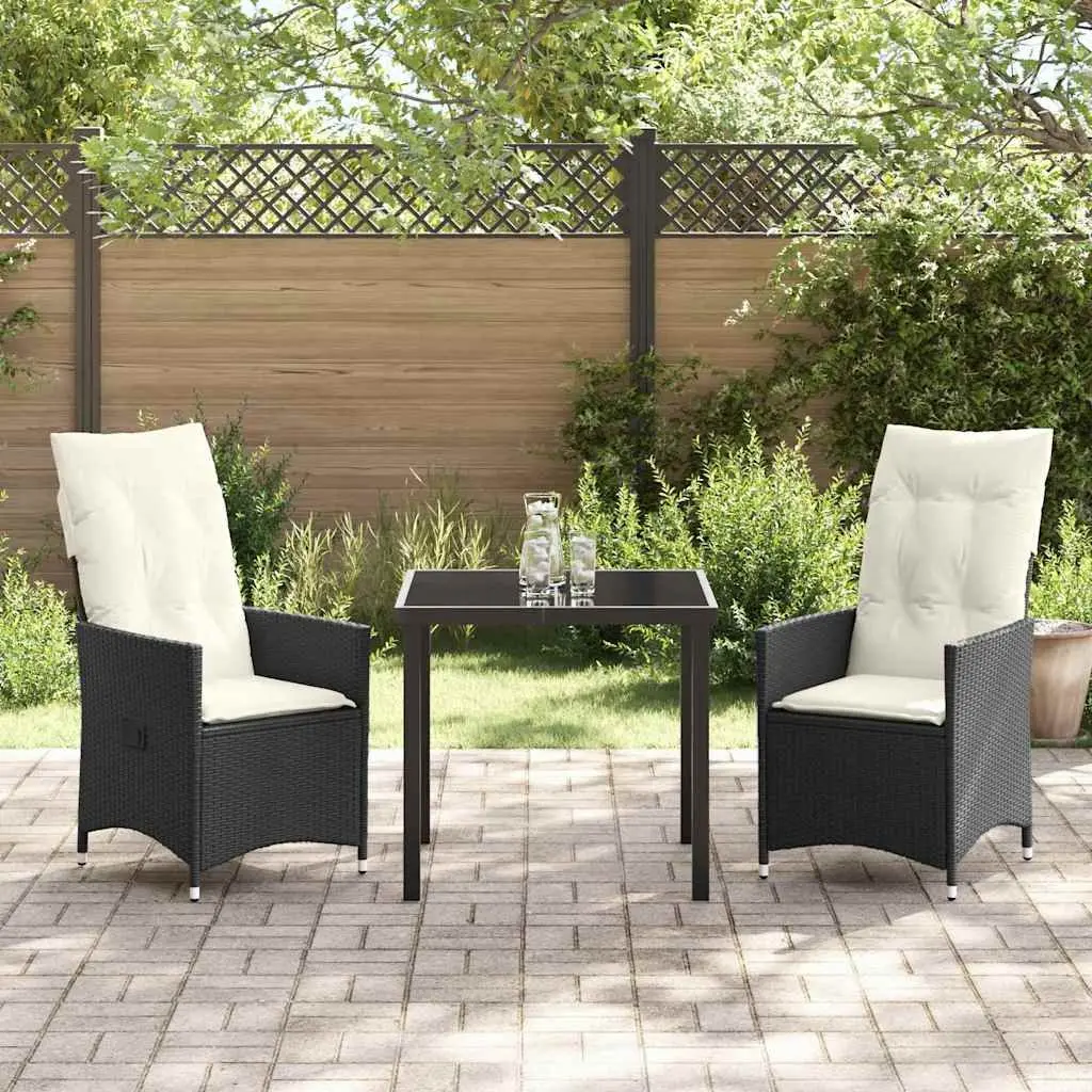 Garden Dining Set 3 Pieces Black Poly Rattan Outdoor Patio Furniture