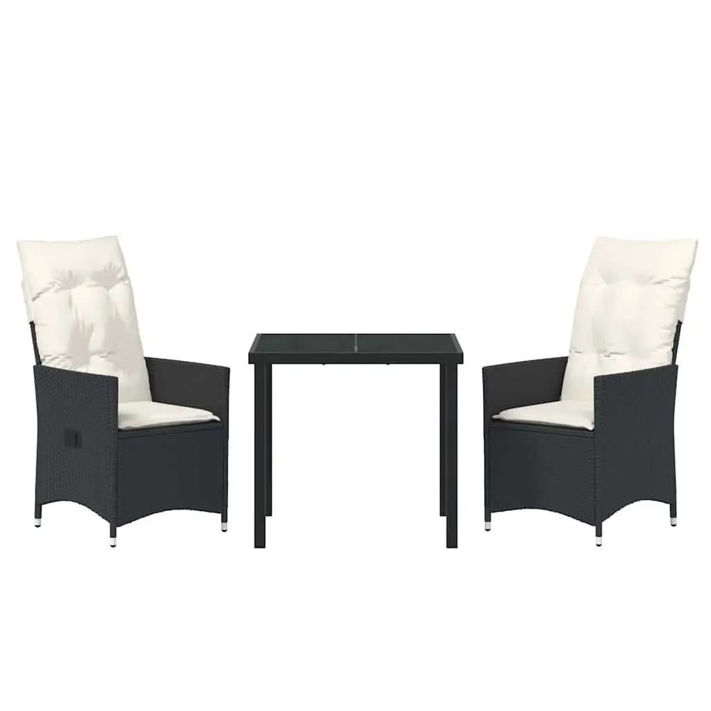 Garden Dining Set 3 Pieces Black Poly Rattan Outdoor Patio Furniture