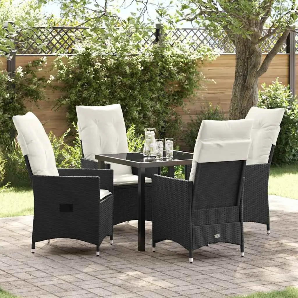 Outdoor Dining Set 5 Pieces Black Poly Rattan Garden Patio Furniture with