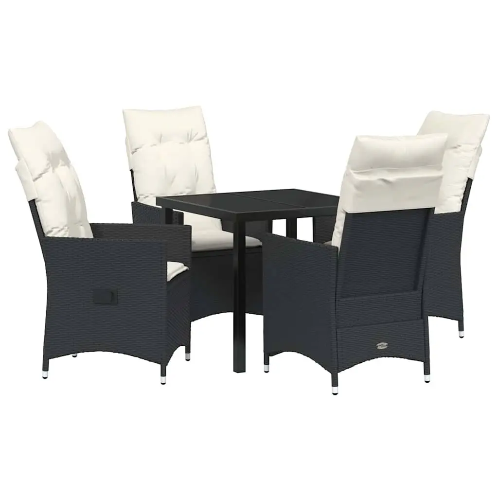 Outdoor Dining Set 5 Pieces Black Poly Rattan Garden Patio Furniture with