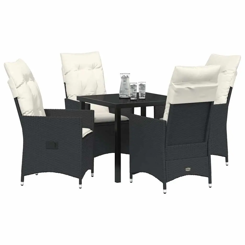 Outdoor Dining Set 5 Pieces Black Poly Rattan Garden Patio Furniture with