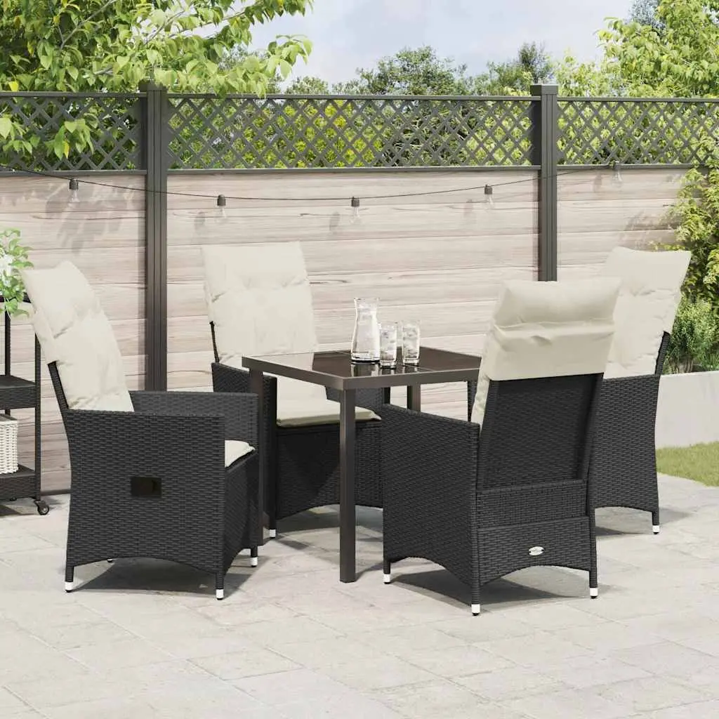 Outdoor Dining Set 5 Pieces Black Poly Rattan Garden Patio Furniture with