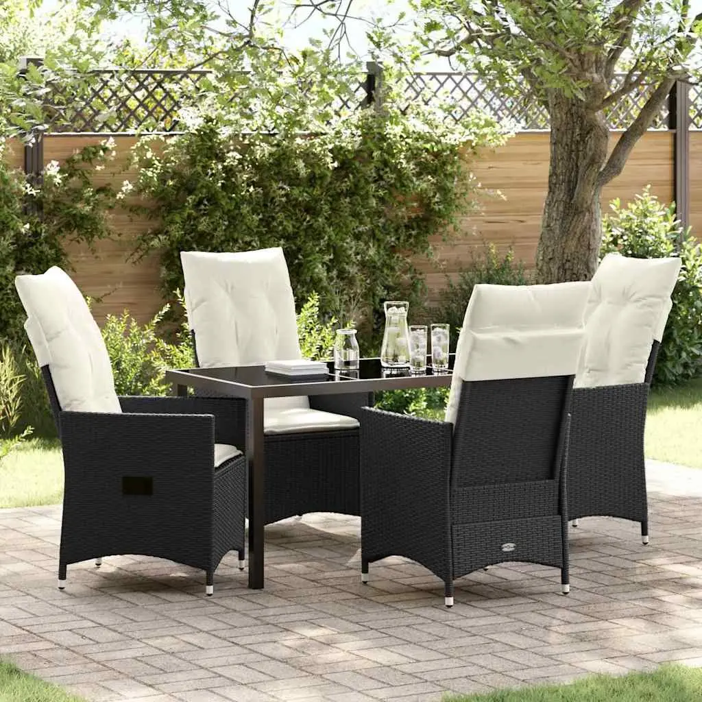 Outdoor Garden Dining Set 5 Piece Black Poly Rattan with Cushions
