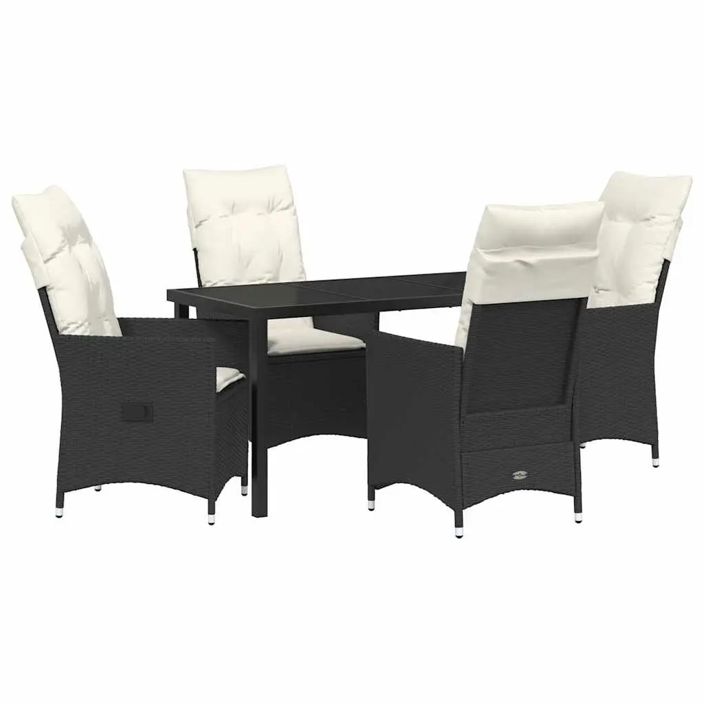 Outdoor Garden Dining Set 5 Piece Black Poly Rattan with Cushions