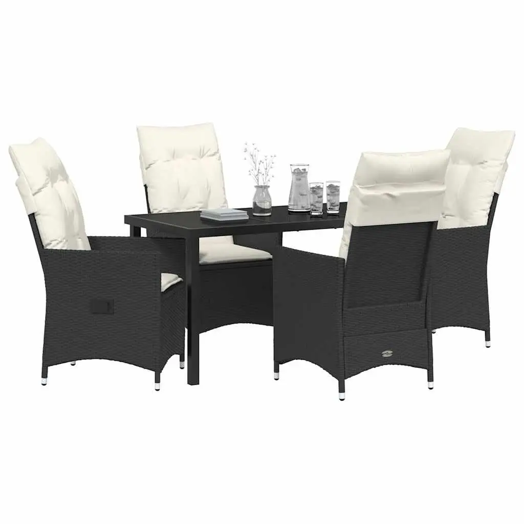 Outdoor Garden Dining Set 5 Piece Black Poly Rattan with Cushions