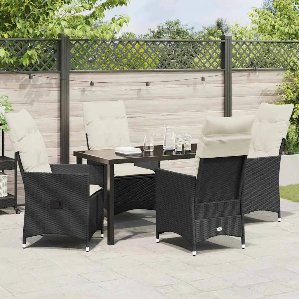 Outdoor Garden Dining Set 5 Piece Black Poly Rattan with Cushions
