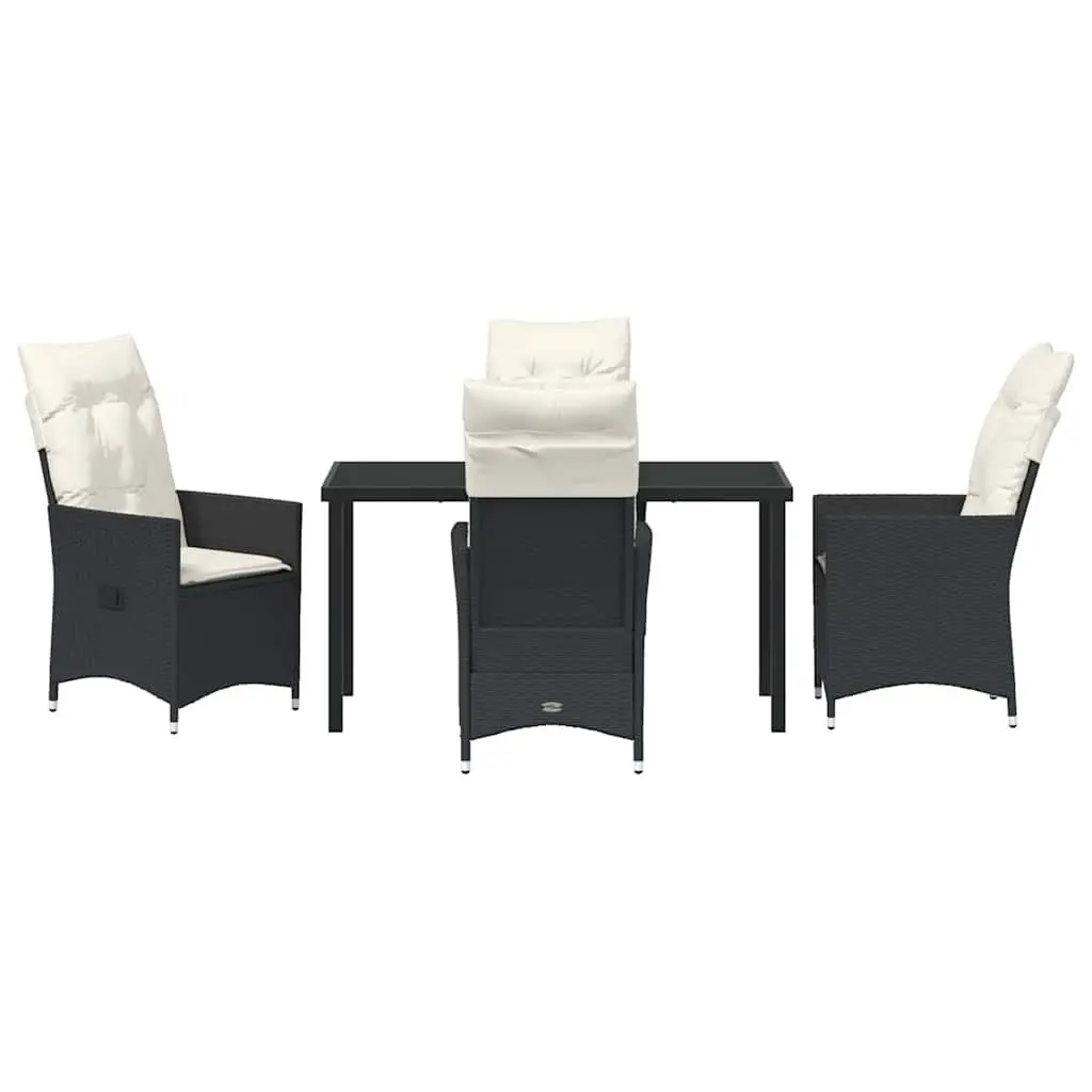Outdoor Garden Dining Set 5 Piece Black Poly Rattan with Cushions