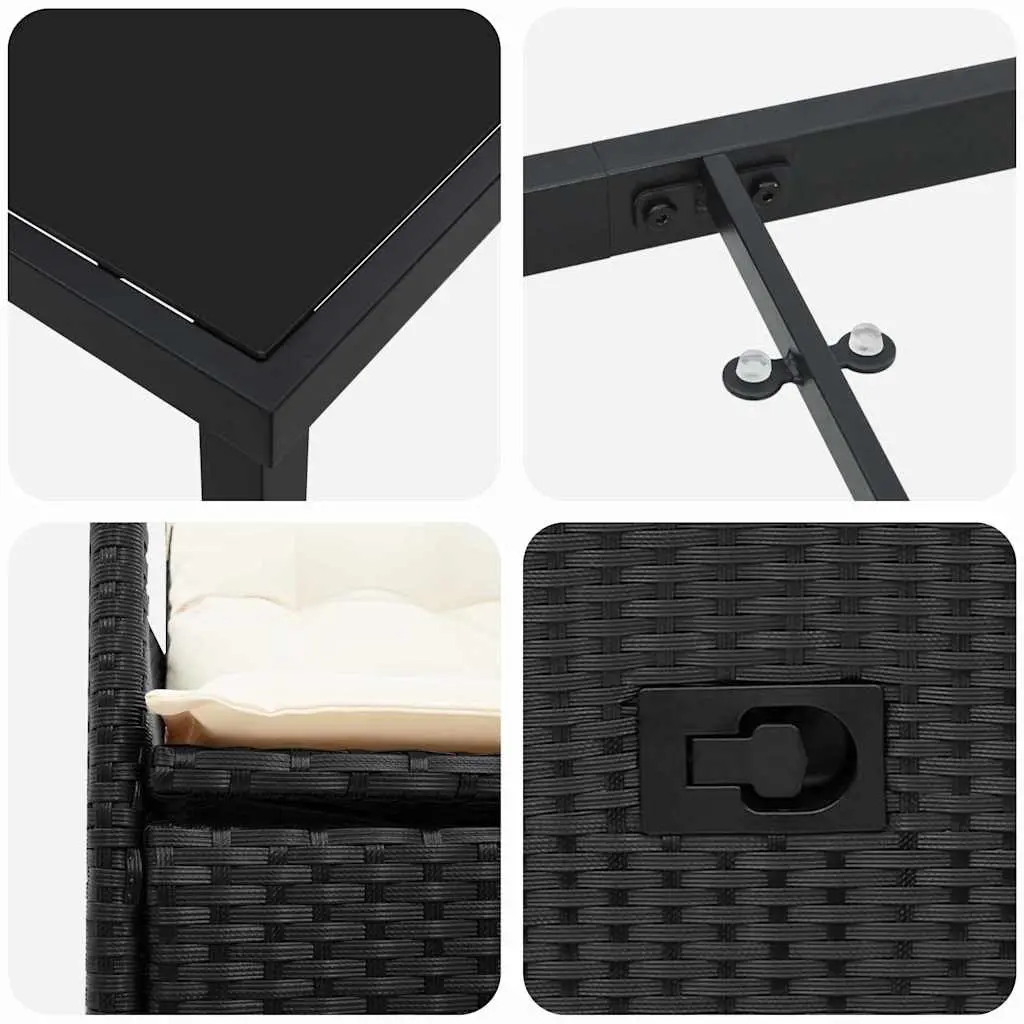 Outdoor Garden Dining Set 5 Piece Black Poly Rattan with Cushions