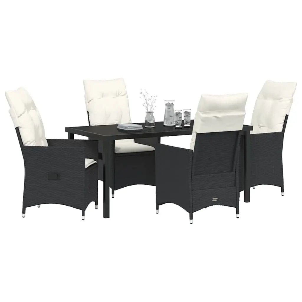 Outdoor Garden Dining Set 5 Piece Black Poly Rattan Patio Furniture with Adjustable Backrests and Removable Cushion Covers