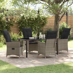 5 Piece Grey Garden Dining Set with Cushions for Comfort