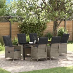 Garden Dining Set 7 Piece Outdoor Furniture Grey Poly Rattan with Cushions Patio