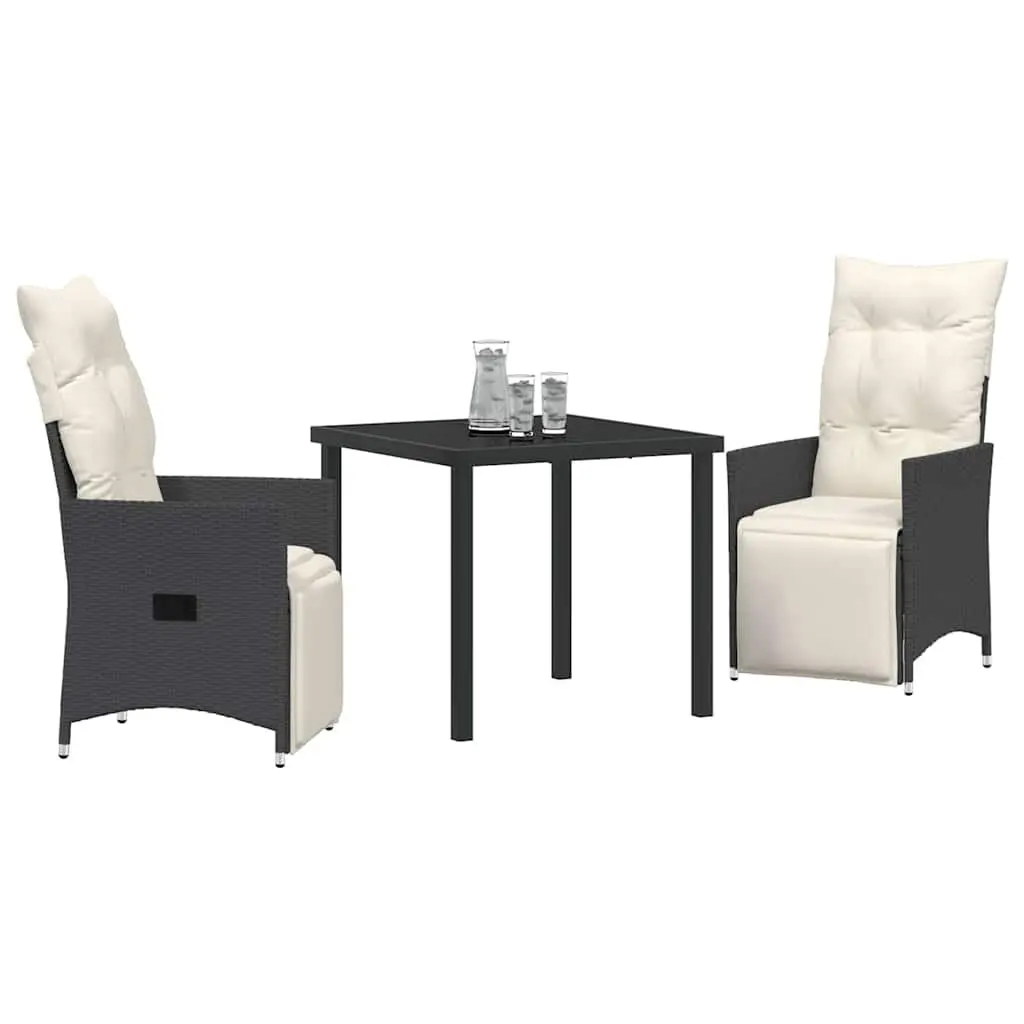 Outdoor Dining Set Poly Rattan Black 3 Pieces Garden Patio Furniture