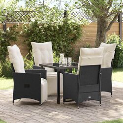 Outdoor Dining Set 5-Piece Black Poly Rattan Patio Garden Furniture with