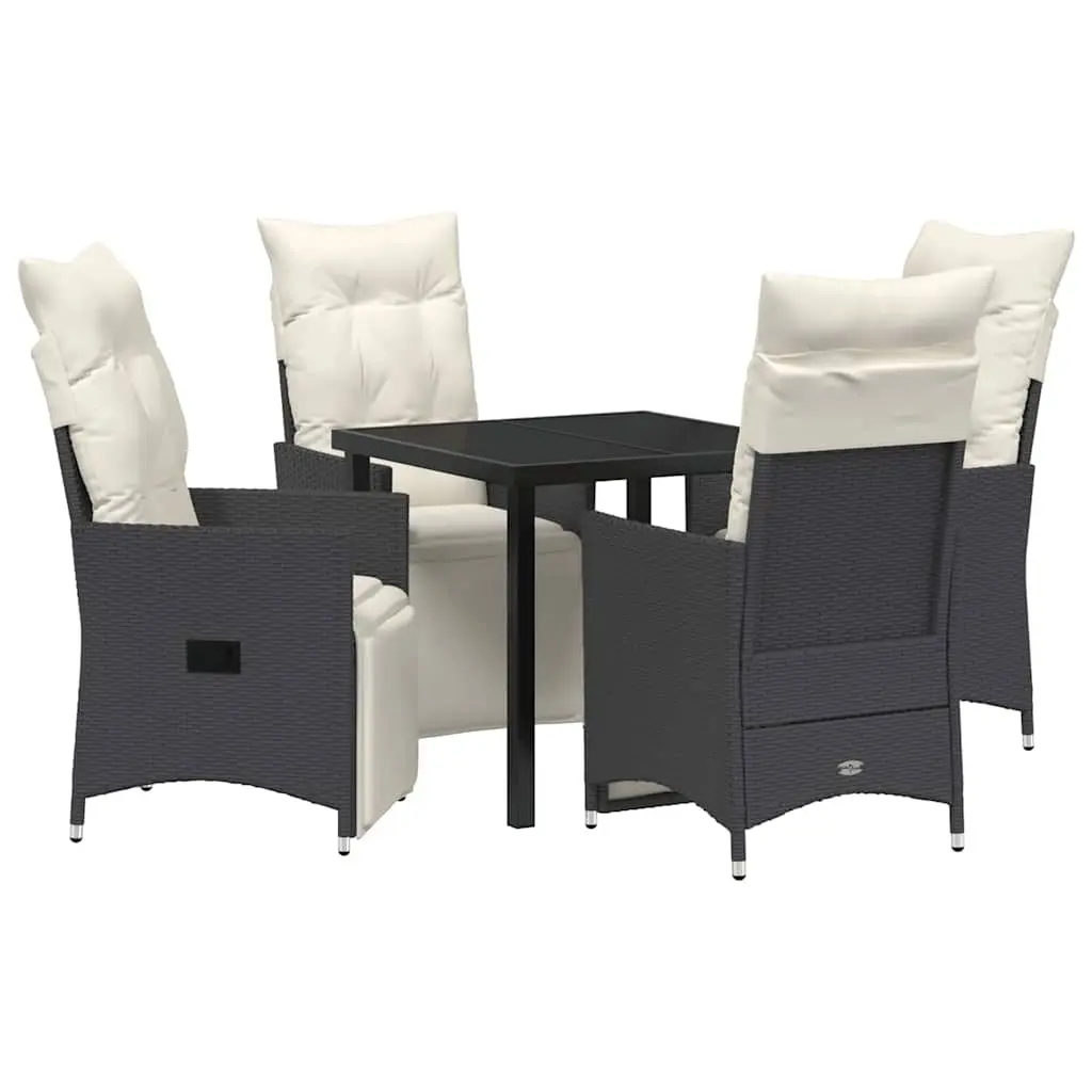 Outdoor Dining Set 5-Piece Black Poly Rattan Patio Garden Furniture with