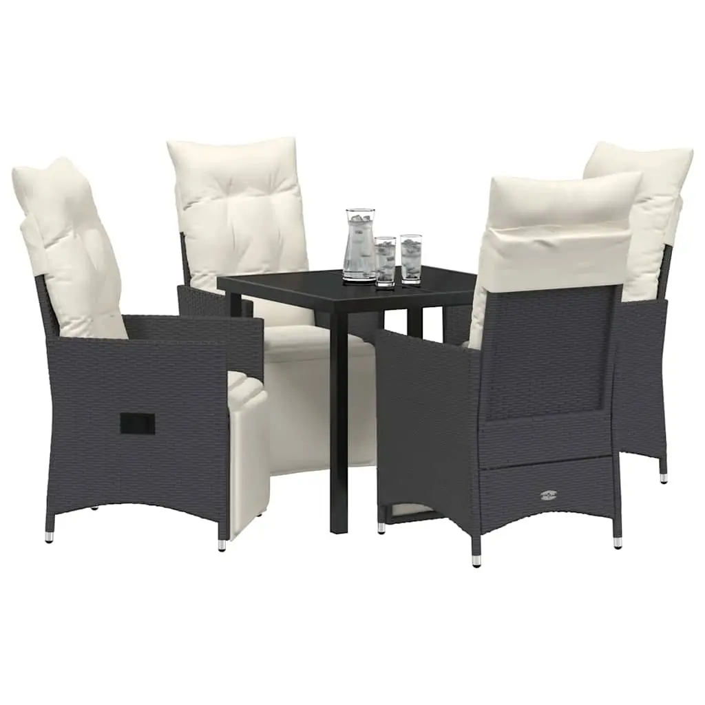 Outdoor Dining Set 5-Piece Black Poly Rattan Patio Garden Furniture with