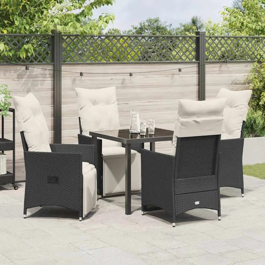 Outdoor Dining Set 5-Piece Black Poly Rattan Patio Garden Furniture with