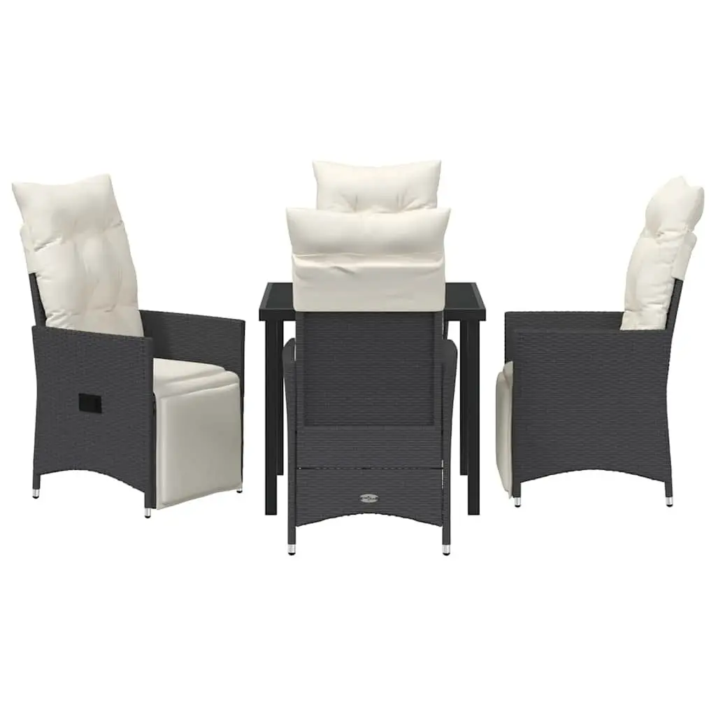 Outdoor Dining Set 5-Piece Black Poly Rattan Patio Garden Furniture with