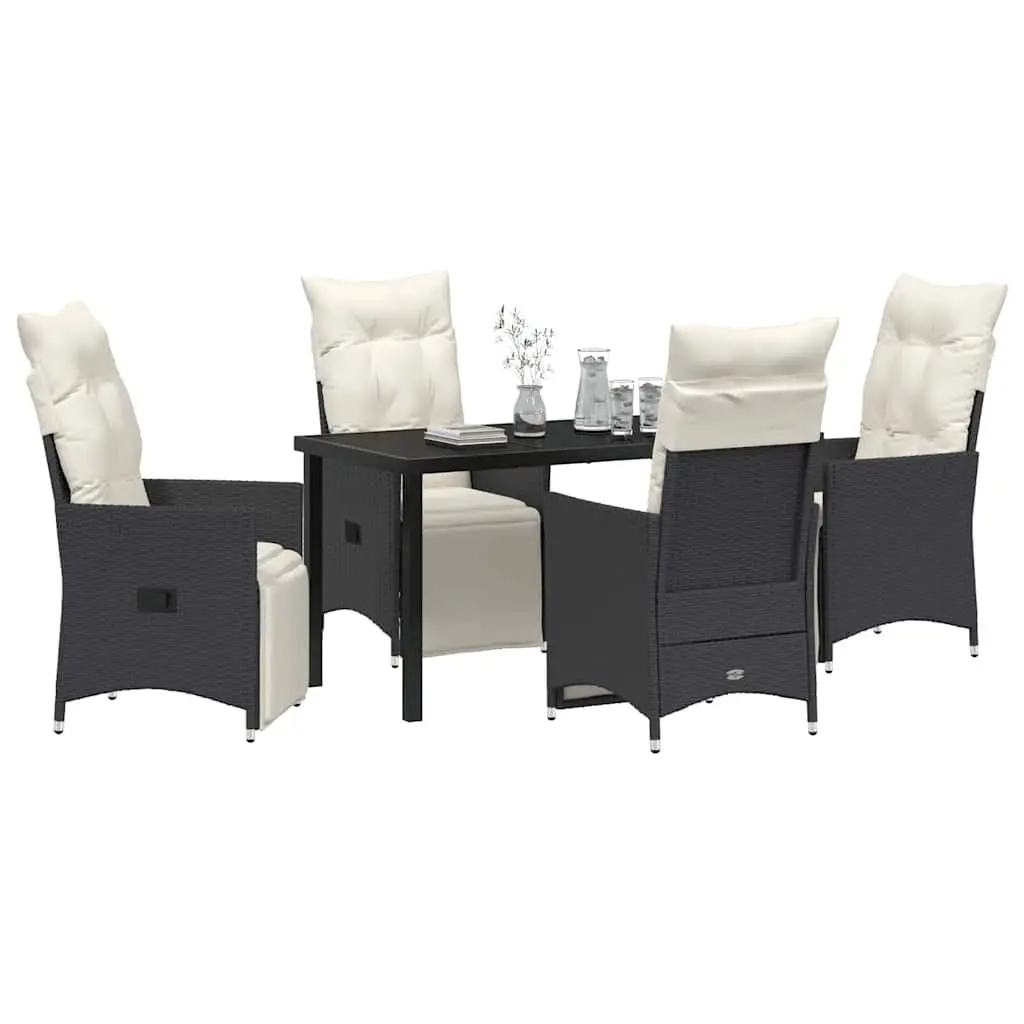Outdoor Dining Set 5 Piece Garden Furniture Black Poly Rattan with Cushions