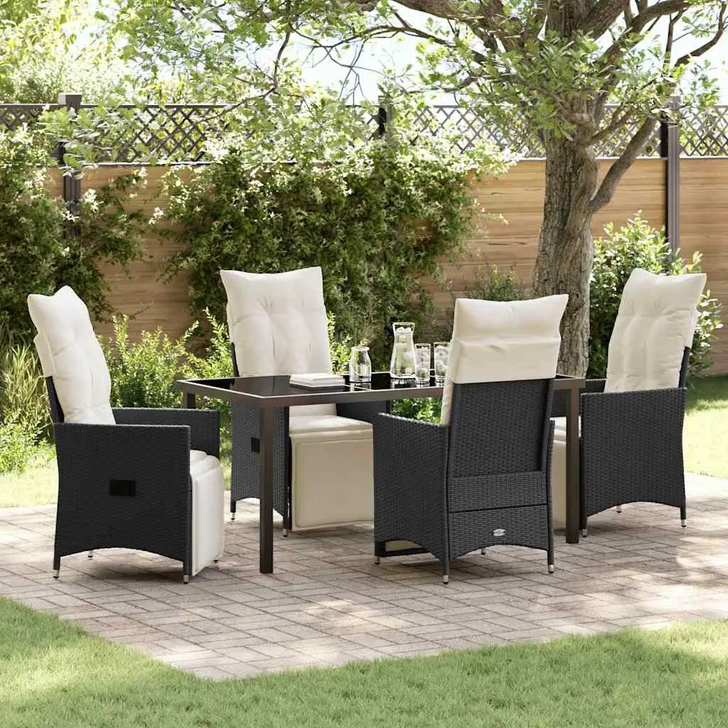 Outdoor Garden Dining Set 5 Piece Black Poly Rattan Patio Furniture with