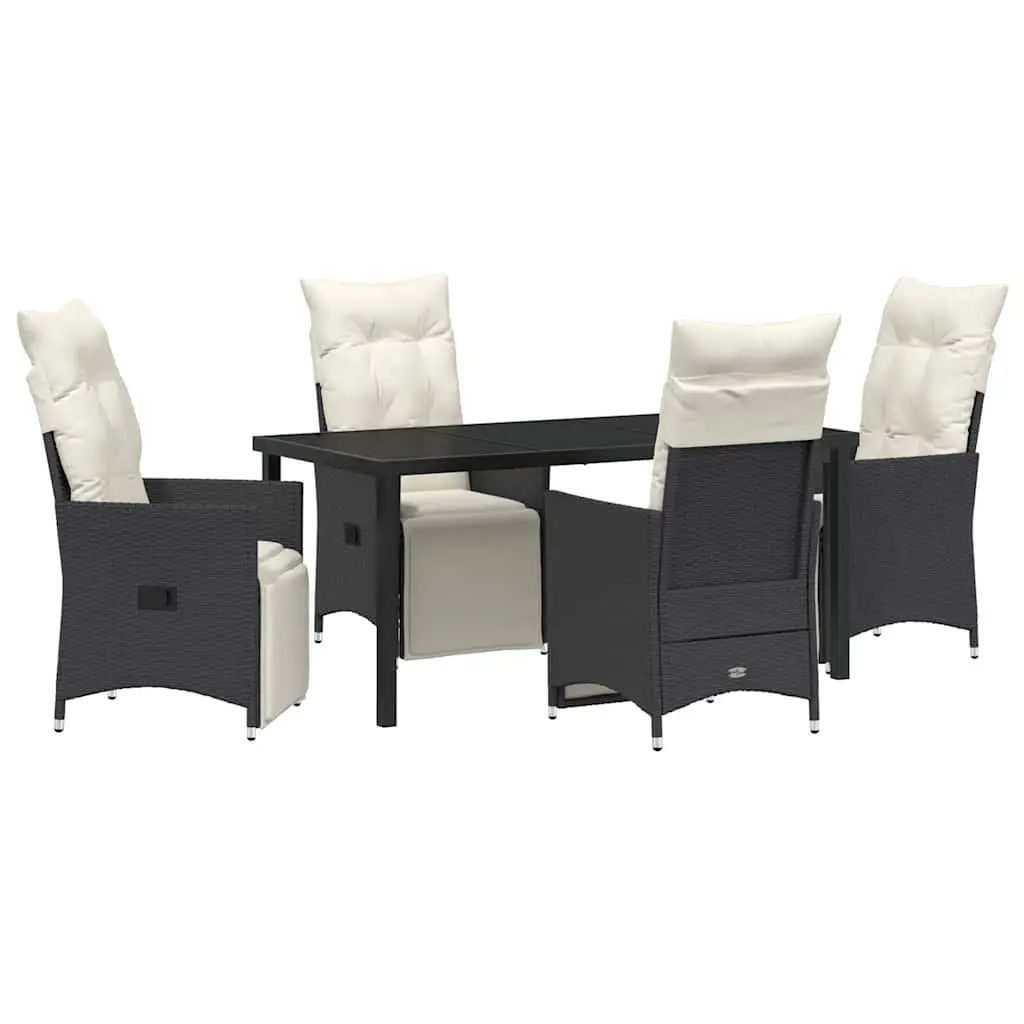 Outdoor Garden Dining Set 5 Piece Black Poly Rattan Patio Furniture with