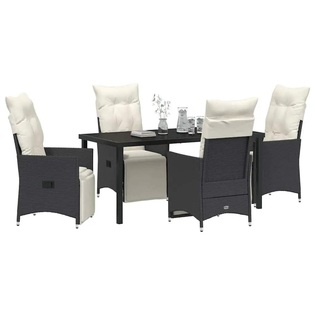 Outdoor Garden Dining Set 5 Piece Black Poly Rattan Patio Furniture with