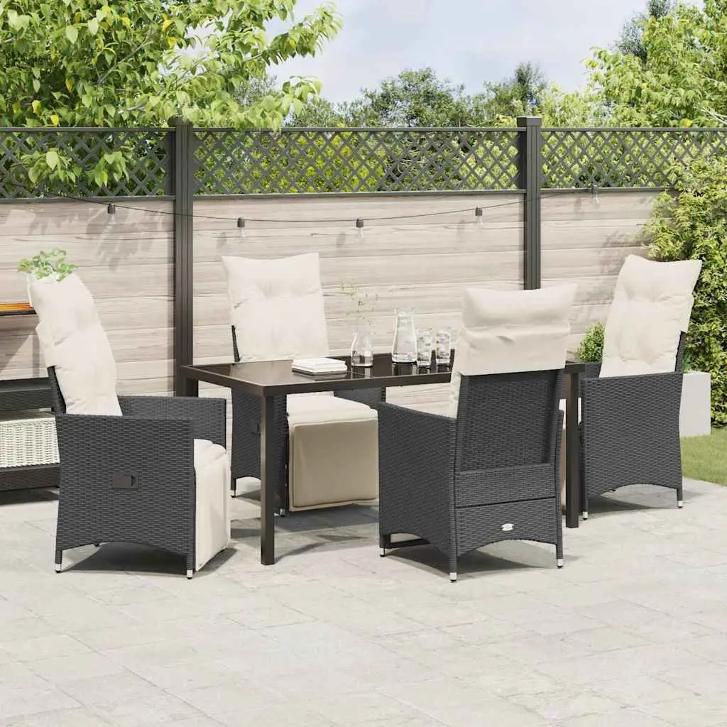 Outdoor Garden Dining Set 5 Piece Black Poly Rattan Patio Furniture with