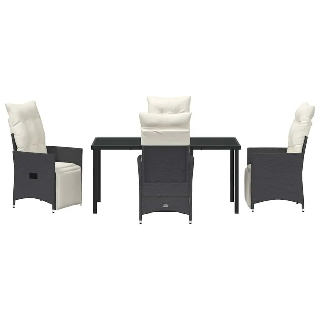 Outdoor Garden Dining Set 5 Piece Black Poly Rattan Patio Furniture with