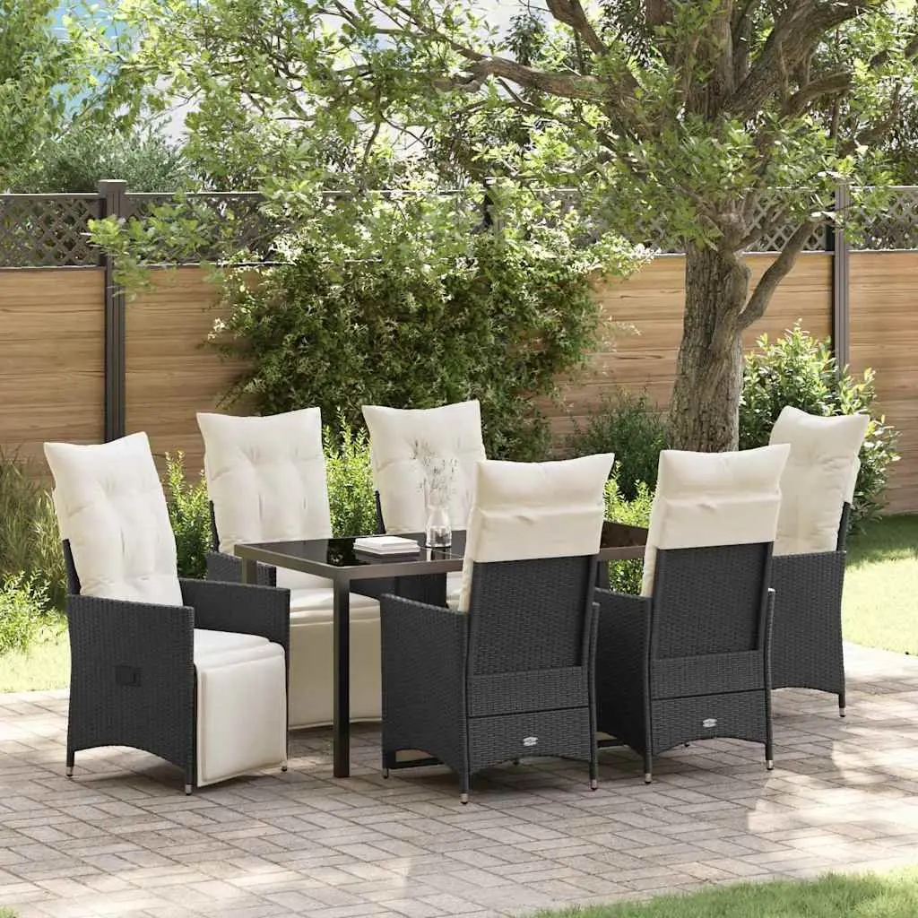 Outdoor Garden Dining Set Black Poly Rattan 7 Piece