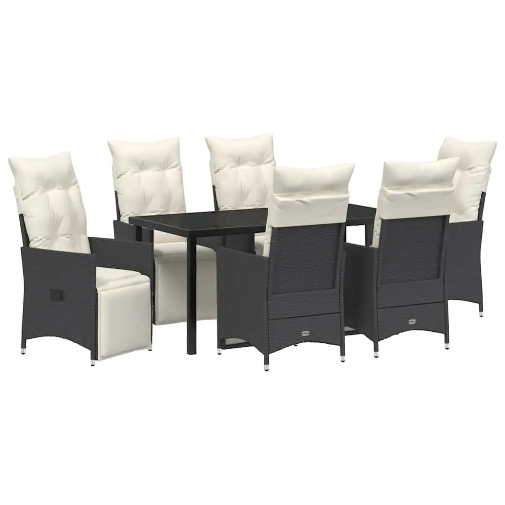 Outdoor Garden Dining Set Black Poly Rattan 7 Piece