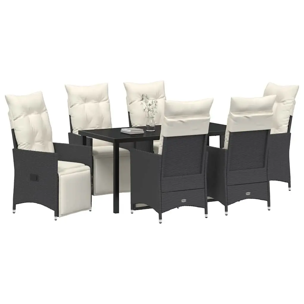 Outdoor Garden Dining Set Black Poly Rattan 7 Piece