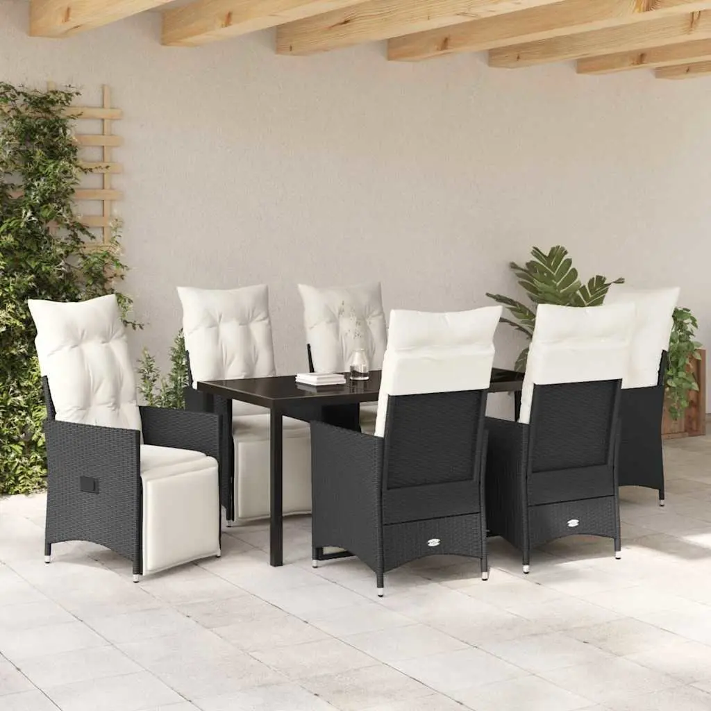 Outdoor Garden Dining Set Black Poly Rattan 7 Piece