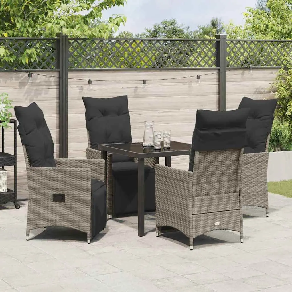 Garden Dining Set Grey Poly Rattan 5 Pieces with Cushions