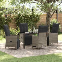 Outdoor Garden Dining Set 5 Pieces Grey Poly Rattan Patio Furniture with