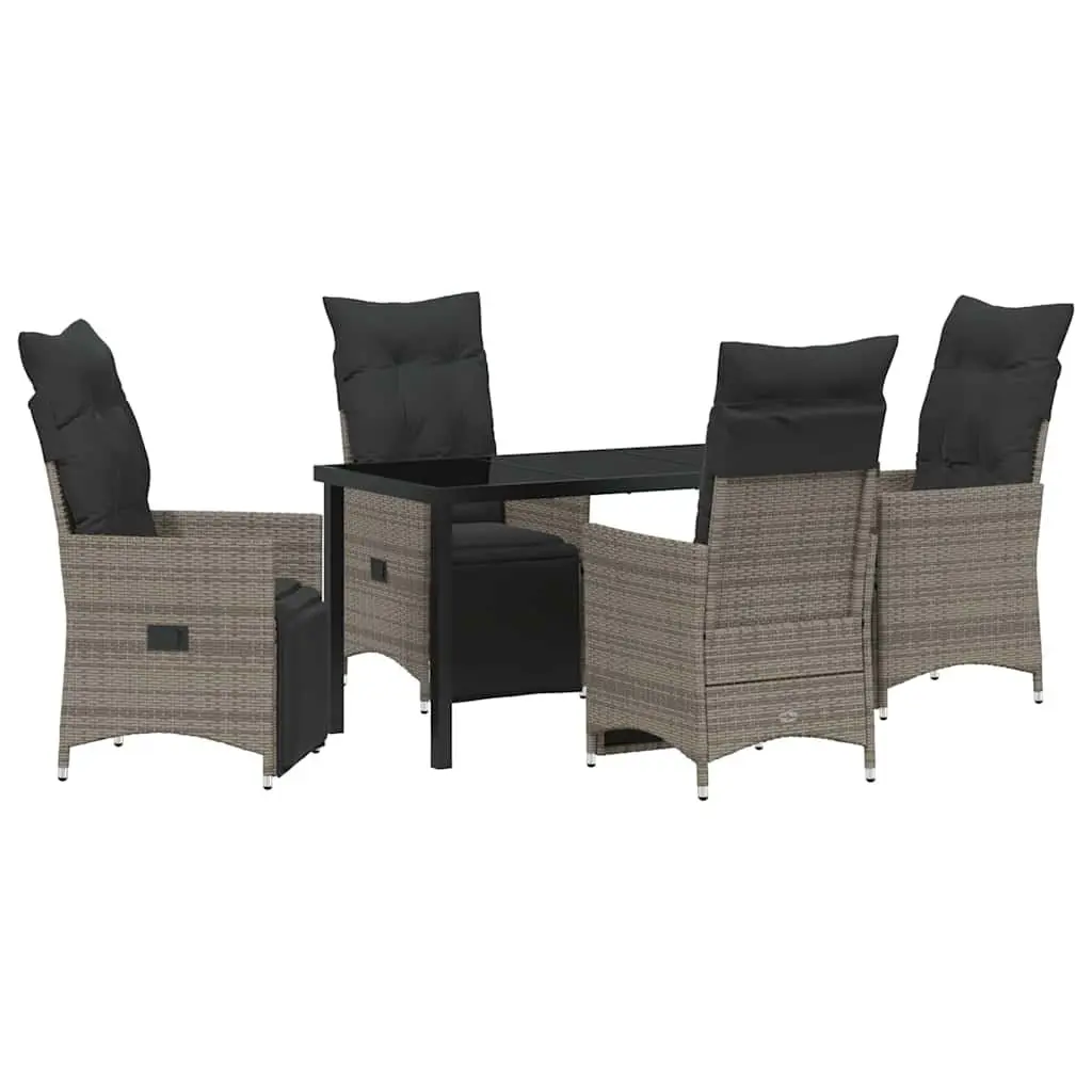 5 Piece Patio Dining Set Grey Poly Rattan Outdoor Furniture with Cushions