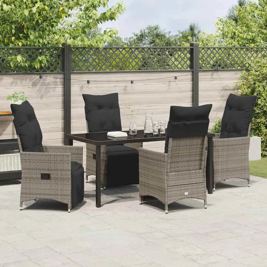 Outdoor Garden Dining Set Grey Poly Rattan 5 Piece with Cushions
