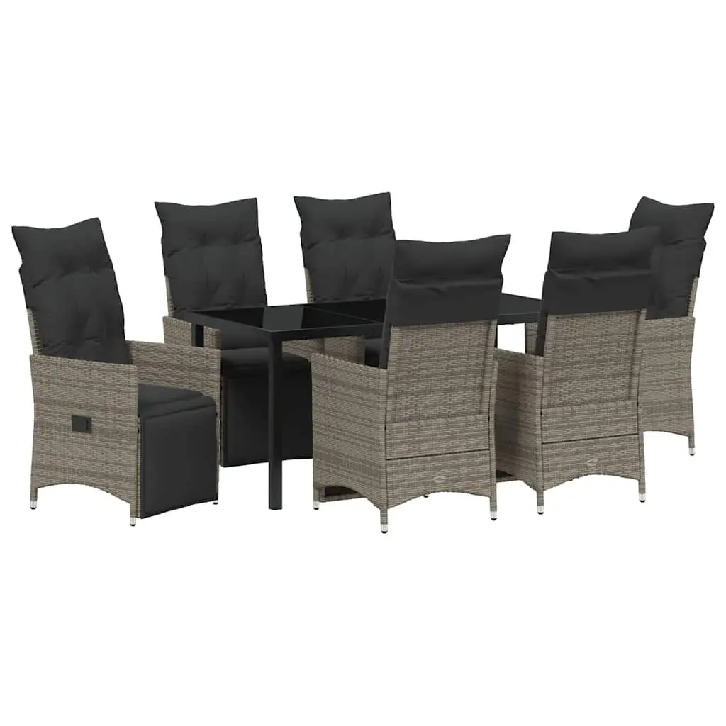 Outdoor Garden Dining Set Grey Poly Rattan 7 Piece Patio Furniture