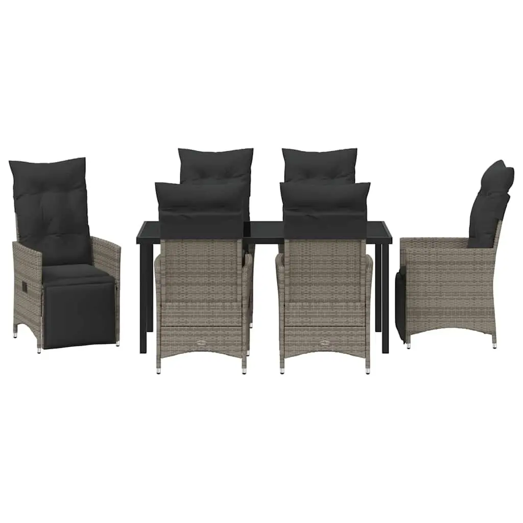 Outdoor Garden Dining Set Grey Poly Rattan 7 Piece Patio Furniture