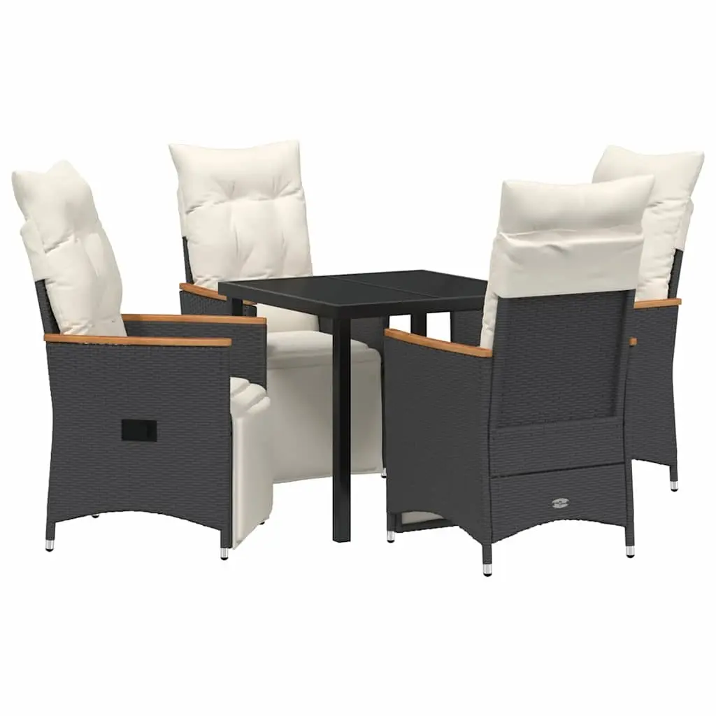 5 Piece Garden Dining Set Outdoor Furniture Black Poly Rattan Table with Cushions