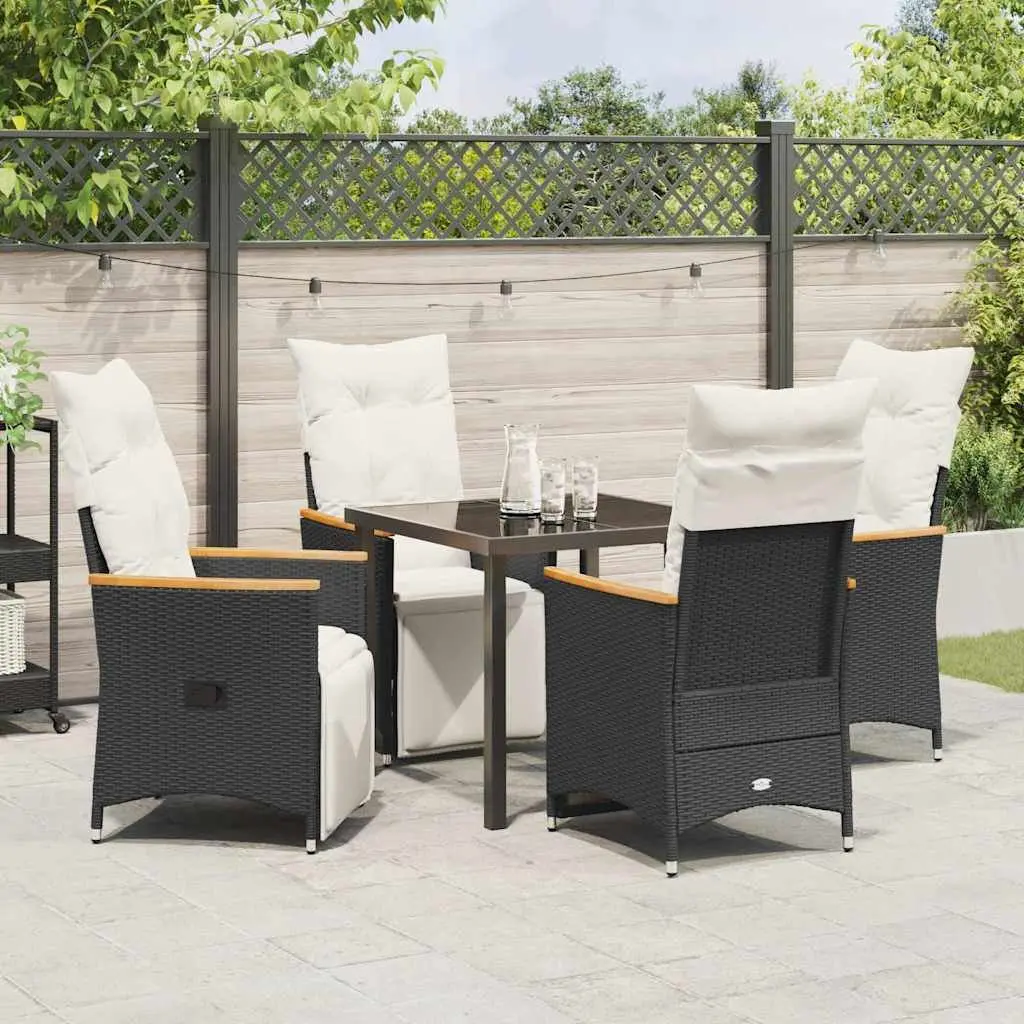 5 Piece Garden Dining Set Outdoor Furniture Black Poly Rattan Table with Cushions