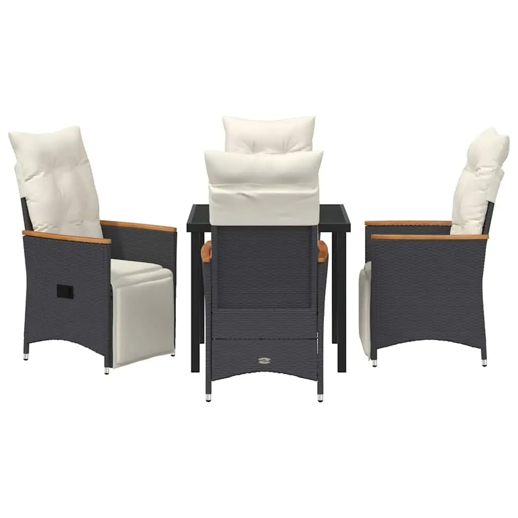 5 Piece Garden Dining Set Outdoor Furniture Black Poly Rattan Table with Cushions
